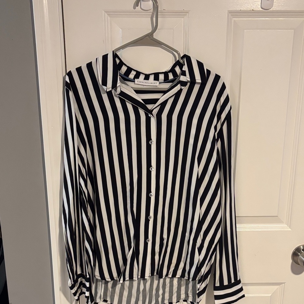 Black and White Vertical Stripe Button-Up Shirt
